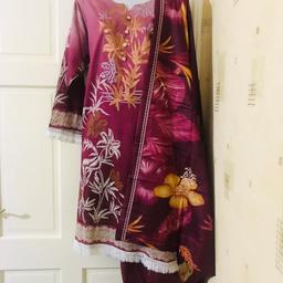 Xl size soft cotton embroidered suit comes with cotton dupatta & shalwar