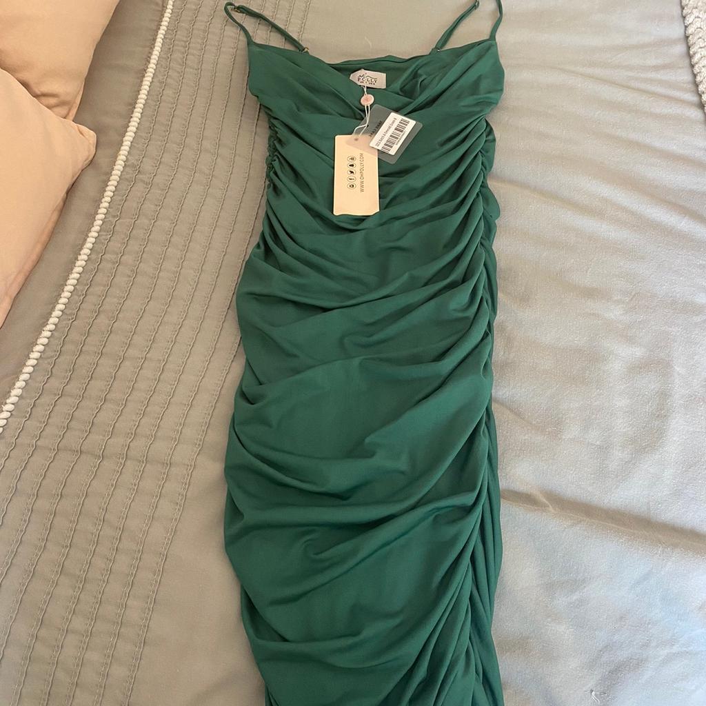 You're My Type Cowl Neck Ruched Bodycon Midi Dress in Green