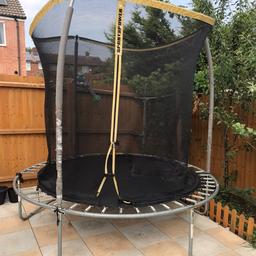 Trampoline in use condition as you can see from the photos it need a new net but if you know how to sowing it should be fine and the base need same stitches see photos . Already dismantled collection only no time waist please cash on collection £35
