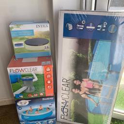 10ft pool used once will need a clean.
Comes with cover pump and steps all brand new in boxes.

Collection only