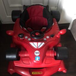 Free
Used but plenty of life left in it
some of the stickers are coming off
Needs new batteries
Steering wheel removes and there is a tray underneath 
3 height levels
Folds down for storage