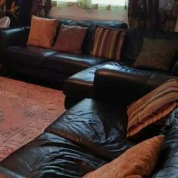 DFS 2 Seater & 4 Seater L Shape Sofa. Condition is Used. THEY r still in good condition bought them 8 years ago. No rips on the actual leather at front but underneath the sofas the cotton cloth was removed which u can easily buy a cloth and staple it. There is also a rip on the large sofa plz see pics apart from that good comfy sofas.Buyer to collect u will need 2 people as i am not able to help due to back pain. (Downstairs in sitting room). No reserve Happy bidding cash on collection is also o
