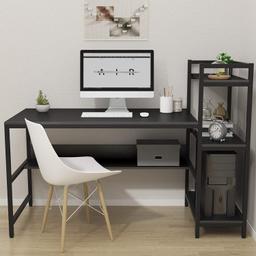 【DIMENSIONS of COMPUTER DESK】53.54"L*23.62"W*43.70"H(136*60*111cm). Weight: 46.6 pounds(21.15KG). Load-bearing capacity: 330 pounds(150KG).
【MODERN STYLE & AMPLE STORAGE SHELVES】The shelves can be fixed on the left/right as a bookcase or display shelf, providing extra storage space, offering perfect workstation for your work or study, maximize your space.
【HIGH QUALITY MATERIAL & STABILITY】Thick metal frames provide more support, ensure stability and durability. Desktop made of a unique material