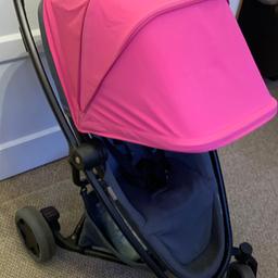 Very good used condition.

Pink and grey. 

New frame fitted by quinny 2019 and then hardly used and been stored in cupboard for last 6 months.

Raincover included but plastic has gone foggy. (Quinny fault)

Collection only