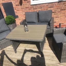 In near perfect condition- one small mark on table top

Has been stored away when not in use and cushions are in perfect as new condition

Collection only - Crabbs Cross Area