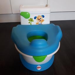 Make potty training easier with the Fisher-Price® Laugh & Learn with Puppy Potty. Includes a training potty complete with music, sounds and an electronic storybook to encourage potty use. Removable potty ring fits on most adult toilets. Realistic potty with music. Flushing sound with fun phrases. Handles on removable potty ring help child feel secure. Unfortunately the interactive strorybook went missing.
RRP £29.99