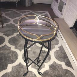 Metal side table with mosaic too (has a bit of rust on it from an old garden ornament I had on there), with a round gold mirrored tray