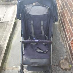 chicco stroller in good condition. the foam on the handles has slid down slightly as shown in the pictures. comes with footmuff but no raincover.