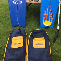 Two Body Boards used but in decent condition with cases although zip has gone, but case still useable. 2 Snorkels and Masks, used but decent condition, a Frisbee, some new and used balls and a used Ice Hockey Stick. Been in the shed for a couple of years but no longer required.