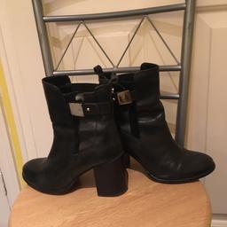 Black leather block heel pull on boots, size 3 by Miss Selfridge.
Gold buckles a little bit scuffed but boots themselves will shine up lovely with some black shoe polish as they are good quality leather, were £45 new.