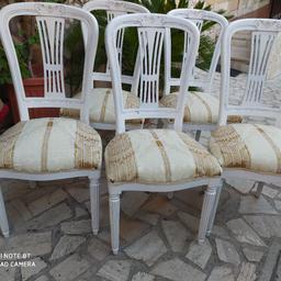 cinque sedie a cui è stato fatto un restyling completo shabby chic sia per il colore che per la tappezzeria.. zona alessandrino