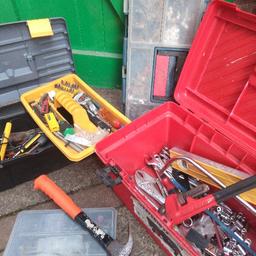 mixture of tools hammer wrenches spanners screwdrivers socketset elec tester cupple of sorter boxes with drill bits extra and 2x tool boxs selling as bundle £30
