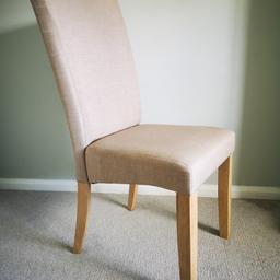 I have 6 high back wooden chairs with beige material. Recently brought the chairs and paid £220. they don't fit in the space I have so selling on. From a clean home :) collection only.