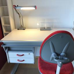 Moll Schreibtisch, Grau/Weiß mit Buchstütze und Schreibtischlampe