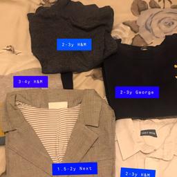 Boys used good condition clothes. 
H&M sweater and white shirt, Primark turtleneck top, and Next blazer, George sweater.
Most of them 2-3 only two are different sizes.