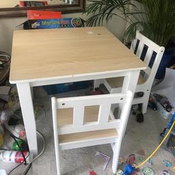 Pine and white kids table and 2 chairs