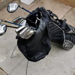 Ping lightweight carry bag with few irons PW SW and 2 Woods