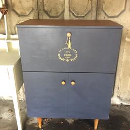 Shabby chic bureau dark blue with gold righting on would look classy in dinning room living room are in a hall in excellent condition grab a bargain
