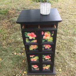 Beautiful shabby chic designer draw unit with 8 draws in black and glass handles on a one off peice of furniture will fab in any decor eye catching excellent condition grab a bargain