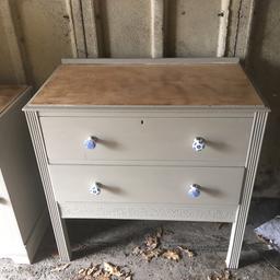 Shabby chic cream draws with ceramic handles on there are two deep draws with rustic natural wood showing on the top excellent condition grab a bargain