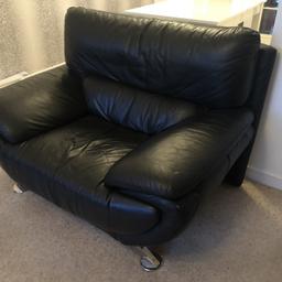 Black leather 3 piece suite.

one large chair, 2 seater & 3 seater

Chair is 51” , 2 seater is 69”, 3 seater is 85”

All are 41” wide x 32” deep

Bought from DFS a few years ago

Very comfortable and loads of use in this yet.

Made from grade 20 tough leather best you can get

Very large sofa. Can be dismantled to take away and get into your house. Buyer will have to do this on collection though!!

This cost us over £3500 when we bought it so grab an absolute bargain here!!

Price is £80 must go