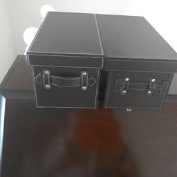 storage boxes. Shelf size / table tidy ups. 2 brown faux leather faux suede lining