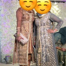 I have 2 available
1 small in dusty pink
1 medium in silver
It’s a 4 piece dress
Barnasi trousers and kameez and embroidered jacket and duppata 
Selling each for £40
Collection only