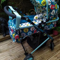 excellent condition .
everything included raincovers ,newborn part ,isofix base ,matching bag and footmuff ,apron chest pads .lovely unisex design .large basket very lightweight .seat faces either way .viewing window in hood .Non smoking household collect south Warrington .