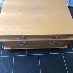 FREE, yes FREE - Really nice big and heavy square coffee table with 2 drawers. It comes with a matching shed unit. In used but good condition in teak colour