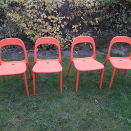 IKEA orange plastic chairs x4. lovely solid chairs, stack if required. Some paint splashes but only minor and may scrub off.
On other sites.
Collection only Birchwood Warrington