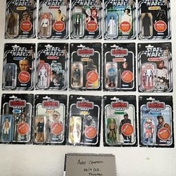 Wave 1 and wave 2 of the Star Wars retro collection plus the exclusive figures that comes with the board games. There is a also a vintage collection Luke in stormtrooper disguise figure with them. The stormtrooper has had its retro sticker removed. All figures are still sealed and unopened ..