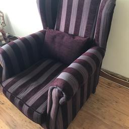 Dark purple Stripe Wing back chair with matching cushion.