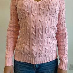 100% cotton. Ralph Lauren Sport classic cable knit sweater.
