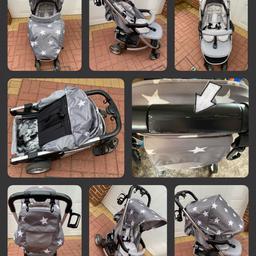 My babiie travel system grey and white star unisex Pushchair. £100 ONO
In original box and has original instructions
Also Matching bag (usually sold separate at £19.99)

Easy one hand fold.
With a safe and comfortable design, this travel system is both lightweight and strong, and includes pushchair, carry cot, car seat, footmuff, rain cover for pushchair and a cup holder, all in a stunning matching grey stars design.