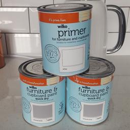 2 tins of mineral stone furniture paint and 1 tin of primer never been opened got to mony