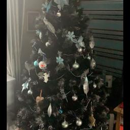 7ft black with silver glitter tips christmas tree, loads of extras baubles,lights etc can sell as bundle or seperate! make me an offer!