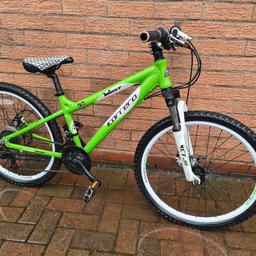 13 inch frame 24 inch wheels, front suspension, clarks disc brakes, 21 speed sram gears, great looking bike good condition all works as it should ready to ride, collection preffered from st16 but can deliver if local