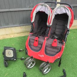 Used but in very good condition. Odd scuff to paintwork but nothing to worry about. It has been well looked after and not heavily used. Comes with rain over, safety bar and buggy board. Very good stroller.
Getting everywhere with two little ones has never been easier, thanks to the city mini double. You can glide around town even when you only have one hand free to steer. You can even roll through a standard size doorway. Lift the straps and the city mini double folds itself: simply and compact