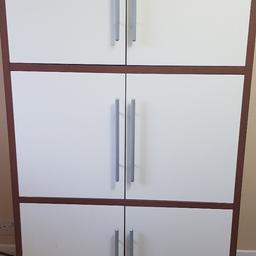 Large Cupboard with 6 doors and 6 Shelves In White / Birch Wood effect and brushed silver handles.  Very solid , lots of storage space and in very good condition. Would suit office or general living space, dining room etc.
3 of the shelves can be repositioned.
Dimensions
Height 178cm
Width 98cm
Depth 40cm
Collection in person only. Happy to help move, it takes 2 people to carry it. Or if pre arranged i can dismantle. Could also deliver local for small fee.

￼
