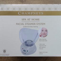 Champneys Facial Steamer - Home Spa Range

Brand New - Never Been Used - Sealed in Box

This deep cleansing facial steam bath is equipped with a timer and helps clean away impurities and assists with make-up removal.