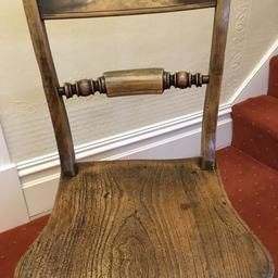 Charming country chair , well used with a shabby look in sound order for its age ,probably early Victorian and has a small amount of visible woodworm on one leg only but has been treated