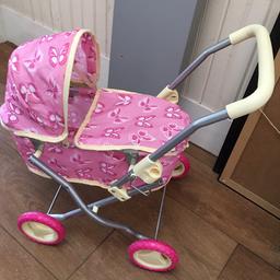 Lightly used indoor only.
Very good condition/minor odd scuff but not noticeable.
Pram hood goes back and forth, removable footmooth ? Like a real Pram. 
Packs away flat for easy storage 

No returns please 
No half price offers thank you 😊