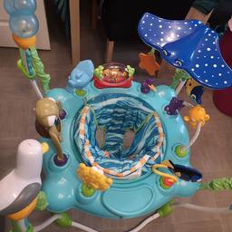 finding Nemo jumperoo baby bouncer. has 4 height settings the turtle battery compartment is abit rusted from batteries leaking and one spring in broken but once in place with batteries it works fine.