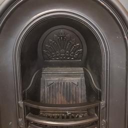 Fireplace 
37 inch W
37 inch H
Depth of chamber at rear9 inches
Black -solid and heavy
Few marks commensurate with age
Made by GALLERY (Coronet)
Lovely fireplace