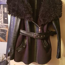 black leather jacket  with fur collar and fur lining with belt  very warm good condition  size 16 collection only from brierley hill  no delivery or posting