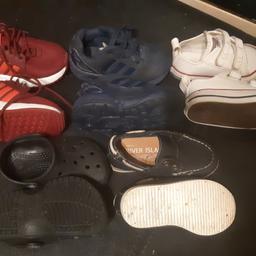 1 red Adidas size 5
1 blue Adidas size 5
1 navy crocs size 5
1 white converse size 4
1 river island shoes size 5