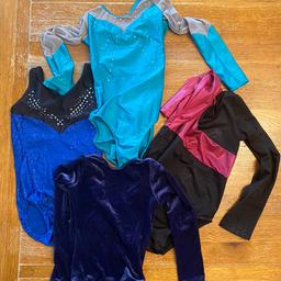 Worn Leotards all Size 28. Blue velour is 26.. A couple of sparkles missing but can be reapplied.