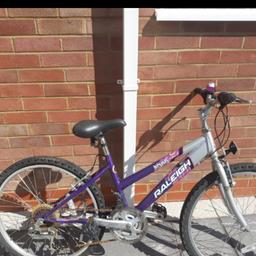 Girls Raleigh bike. Needs some TLC.  Would make a great xmas gift if someone has some time on  their hands. The frame is fine just needs a new chain and tyres.
