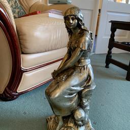 This is a later copy of a young girl ‘Mignon’ by the French sculptor Auguste Moreau.
It is in spelter, a zinc alloy and bears the sculptor’s name and the stamp of ‘Association Francaise’
Originally this would have been in gold leaf but due to age and handling is now largely silver in colour.
She stands just under 2 ft tall and is looking for a new home.