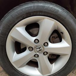 16 Inch five spoke alloy wheels with tyres. Tyre size 205/55R16. These came of a Honda FR-V but will also fit on Honda Civic and accord. £80. Need them gone asap as they are taking up space.
